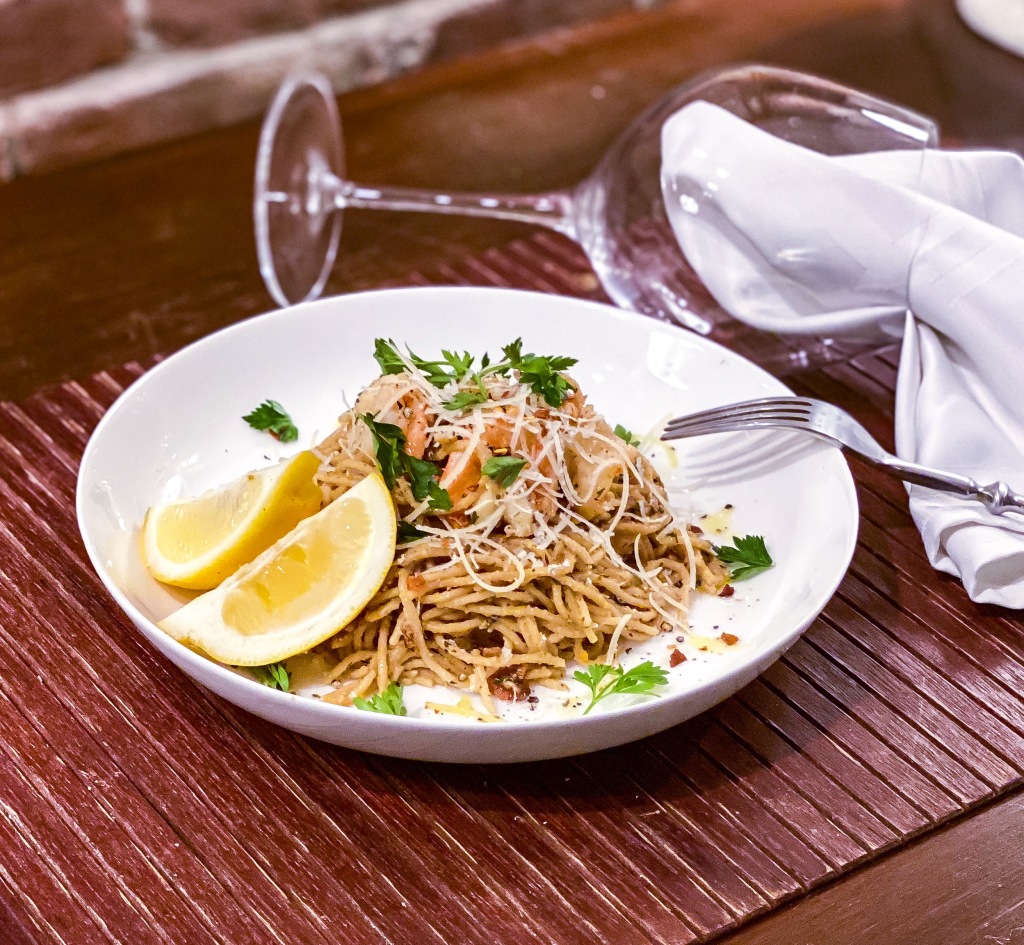 Spaghetti Carbonara w/ Shrimp